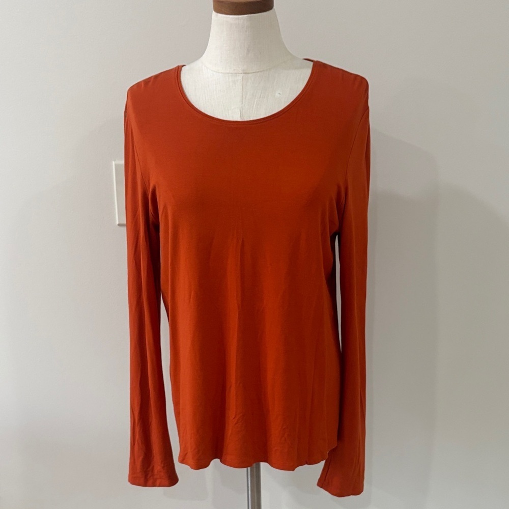 Eileen Fisher Rust Long Sleeve Top Tee shirt viscose stretch casual